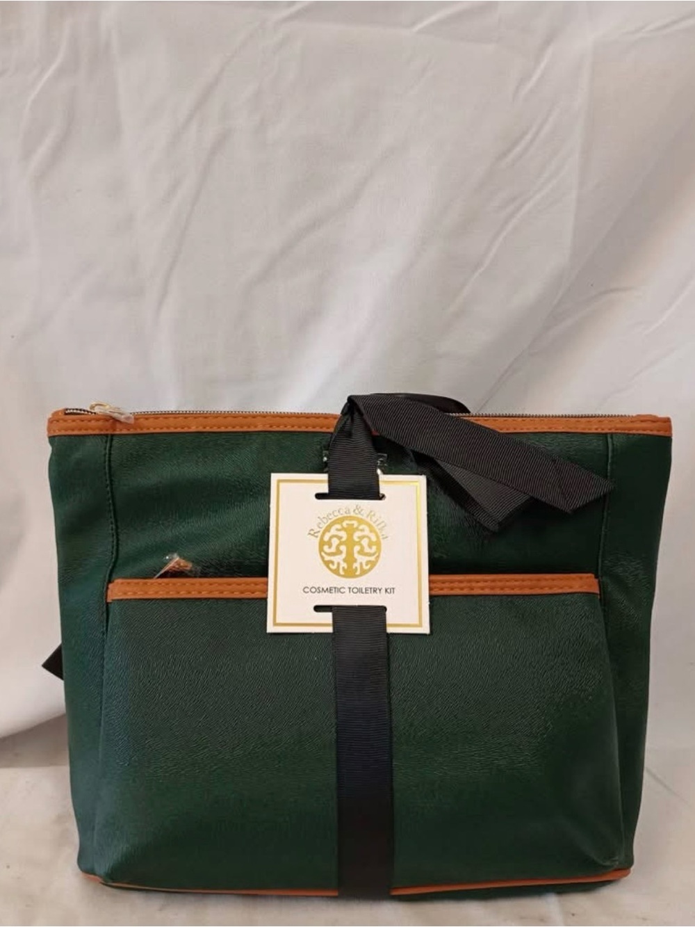 Rebecca & Rifka Green Cosmetic Toiletry Kit with Tan Trim